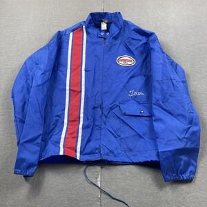 Vintage Swingster Windbreaker Jacket Mens Medium Blue Genesee Beer Racing Stripe